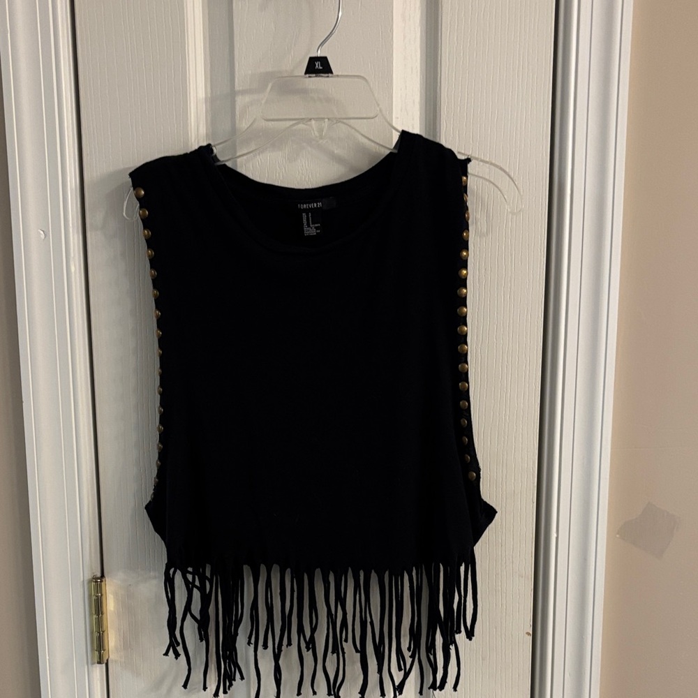 Forever 21 Black Fringe Muscle Tee size small